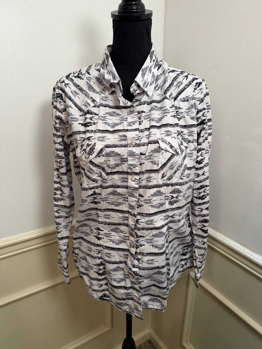 Panhandle Western Pearl Snap Button-Up Shirt Dual Pocket Southwest Aztec Cowboy